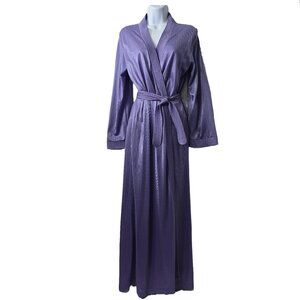 Vintage Nylon Belted Bath Robe S Semi Sheer POCKETS Purple Shimmer 70s Valentine